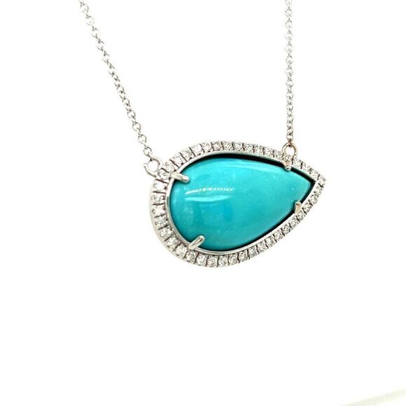 Persian Turquoise Diamond Pendant 18.5" 14k WG 11.36 TCW Certified 300680 - Picture 4 of 9